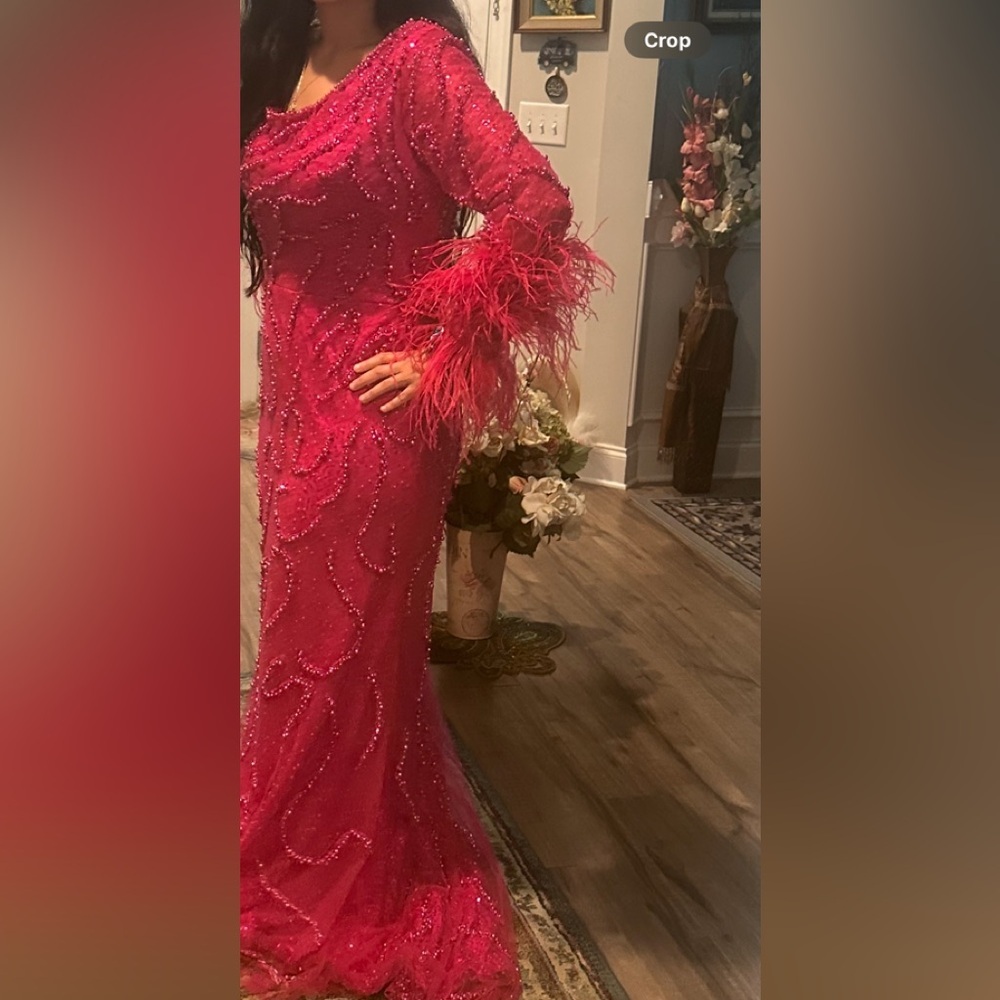 Elegant hot pink Feathered Gowned - Picture 4 of 8